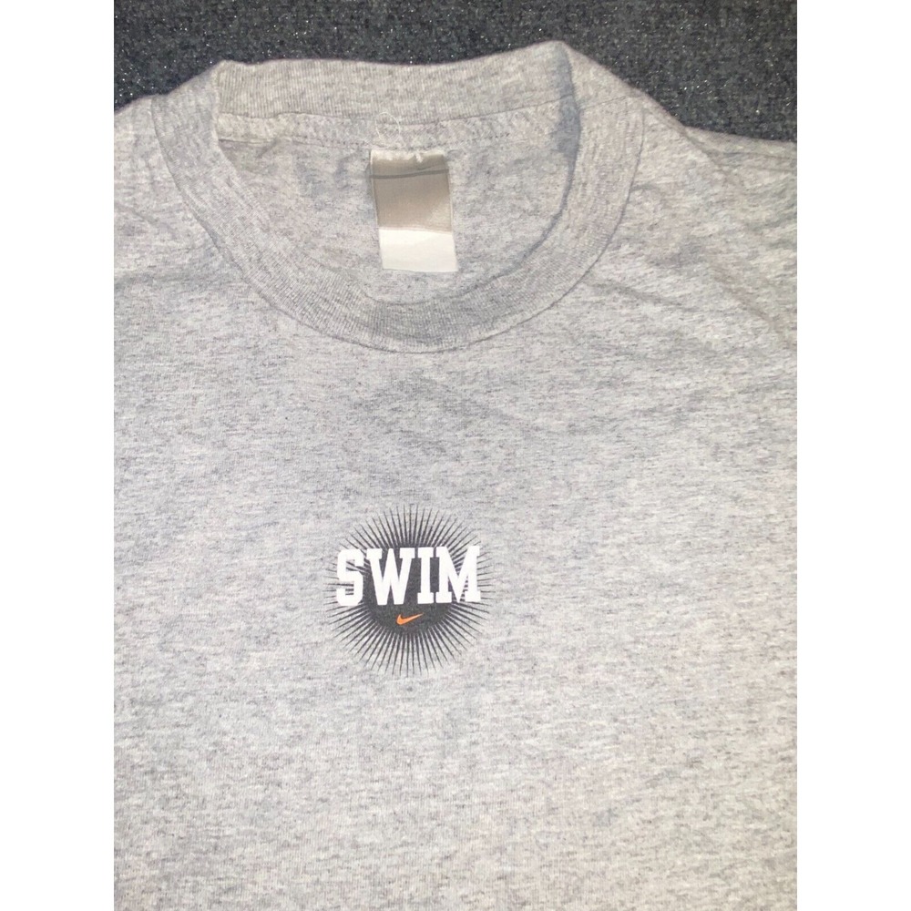 Nike Swim Tee Shirt XL Mens Gray Solid Stretch Regular Fit Crew Swoosh Logo - Picture 5 of 5